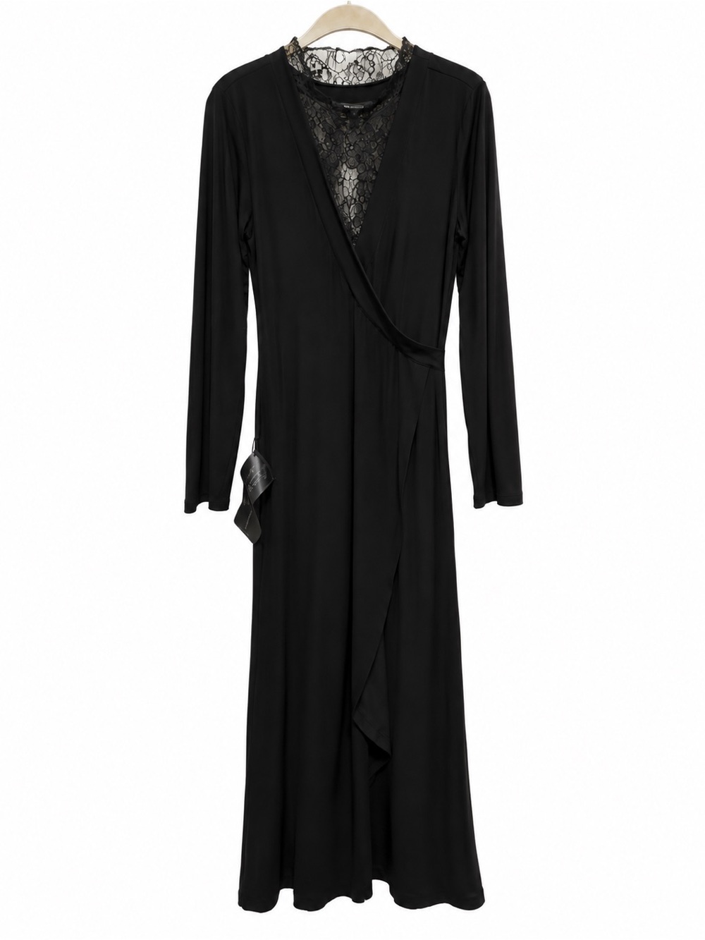 BCBGMaxAzria Black Lace-Trim Wrap Robe